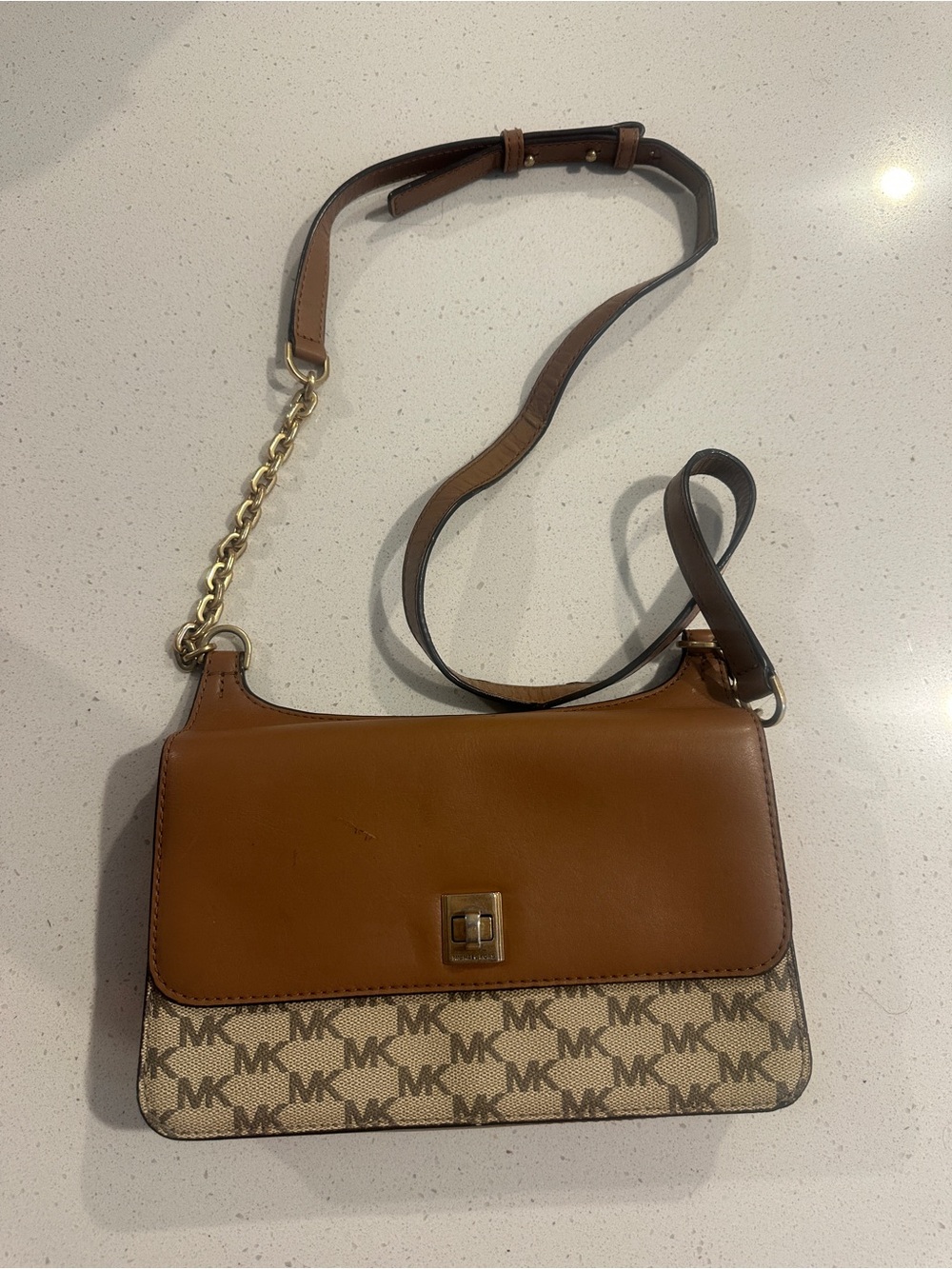 Michael Kors Tan and Beige Signature Crossbody Bag